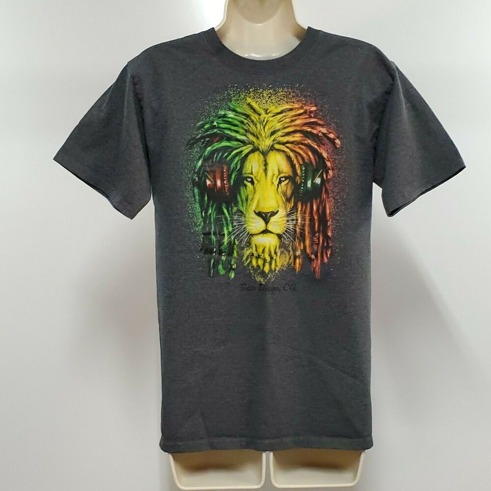 Rasta Lion Dreadlocks Mens T-Shirt S Gray Reggae